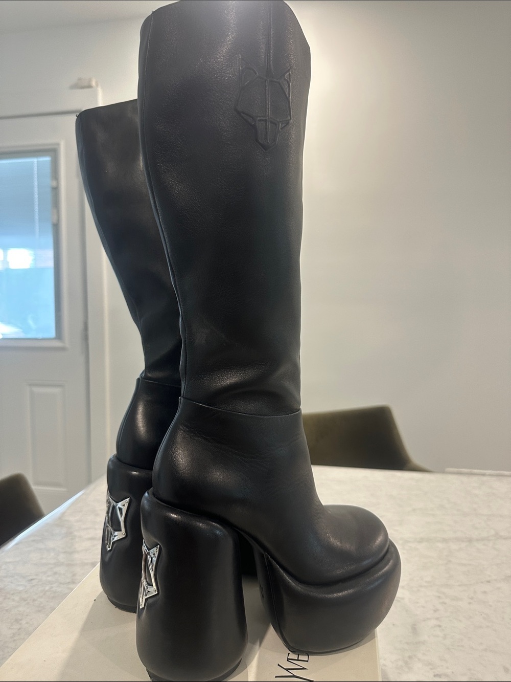 Naked wolf  Black Leather Over-the-Knee Platform Boots 6